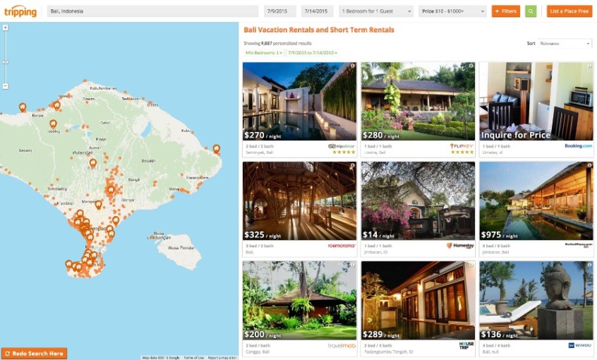 tripping.com compare vacation rental homes